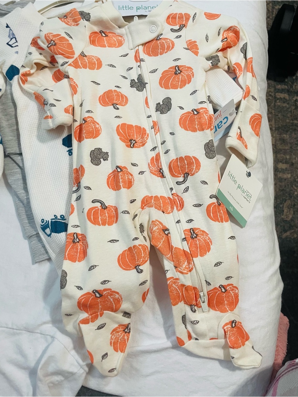 Cartier Cream Footed One-Piece with Orange Pumpkin Print